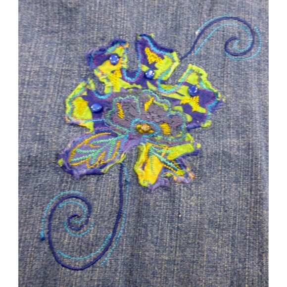 VTG Tantrums Womens Embroidered Denim Jacket XL Button-Up Floral Design - Picture 10 of 13